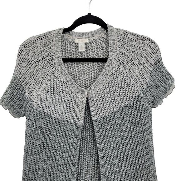 Chico's Cardigan Formal Silver Open Knit Short Sleeve Sheer Lettuce Ruffle 0 - Picture 6 of 16